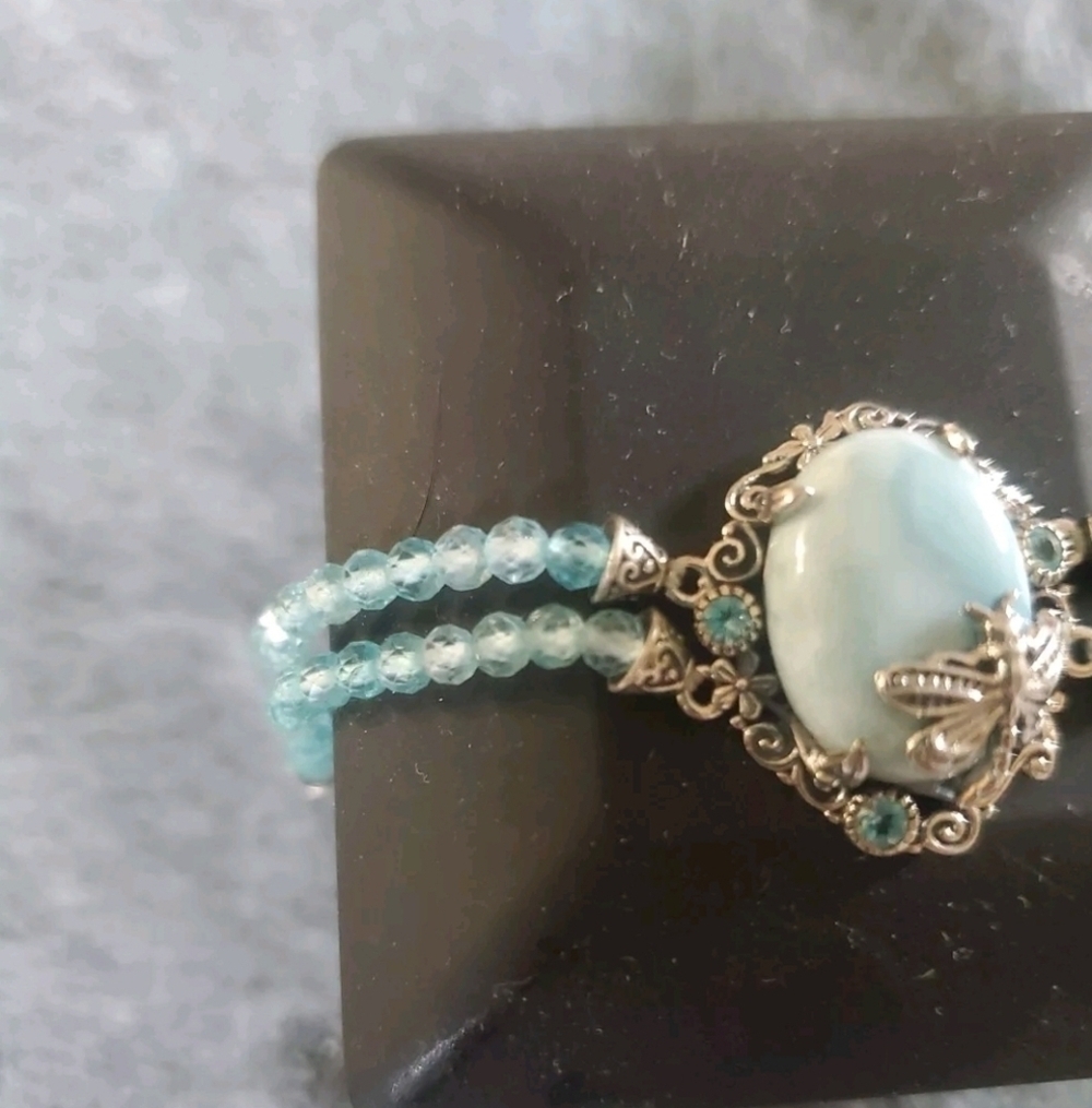 Larimar Paraiba Apatite Dragonfly Sterling Silver Bracelet - Picture 5 of 8